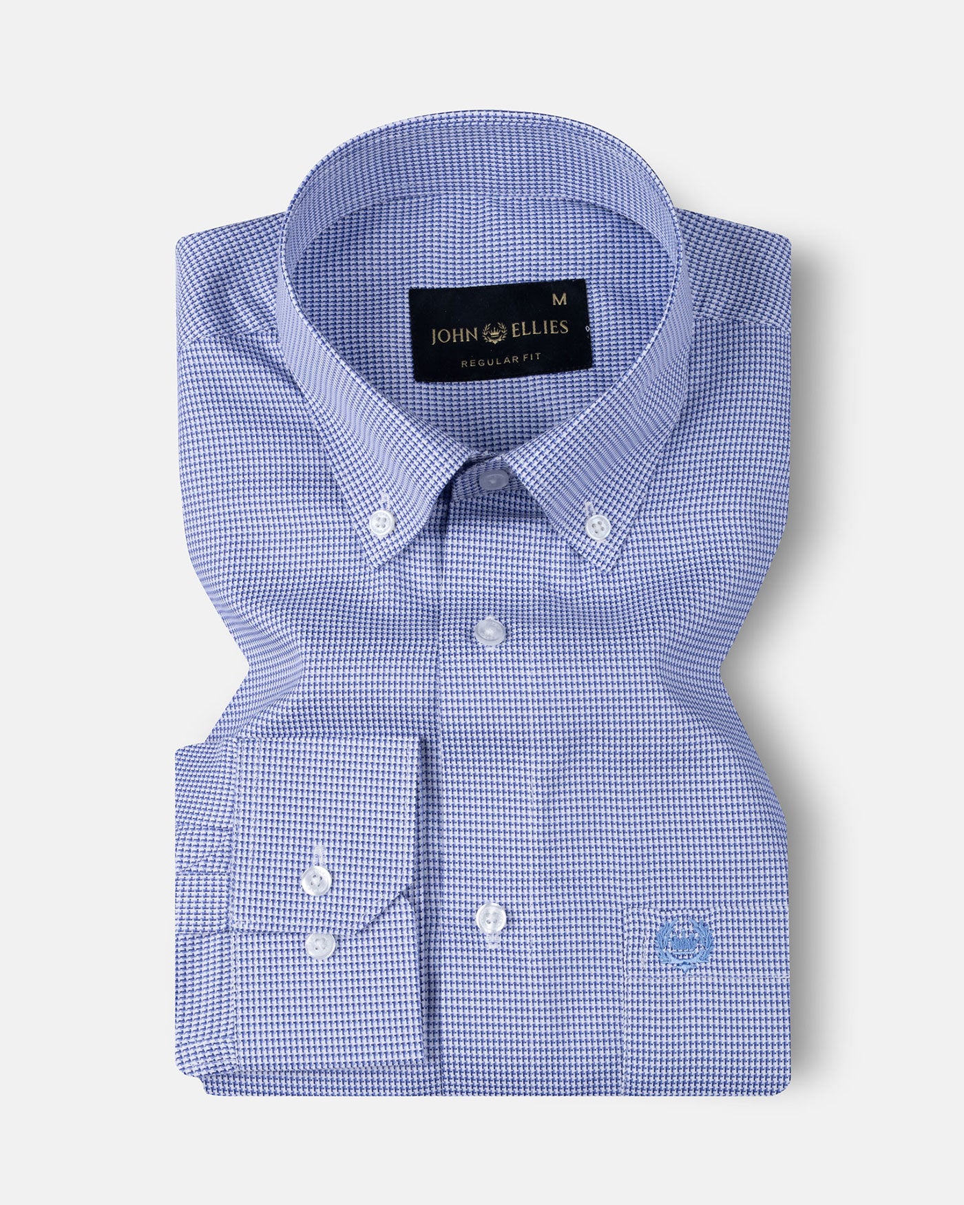 Gravone Navy Blue Houndstooth Button Down Cotton Shirt - John Ellies