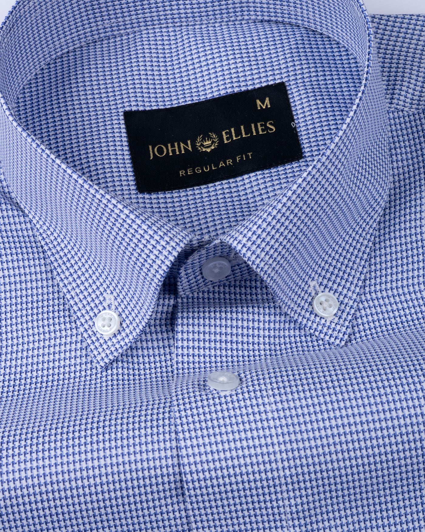 Gravone Navy Blue Houndstooth Button Down Cotton Shirt - John Ellies
