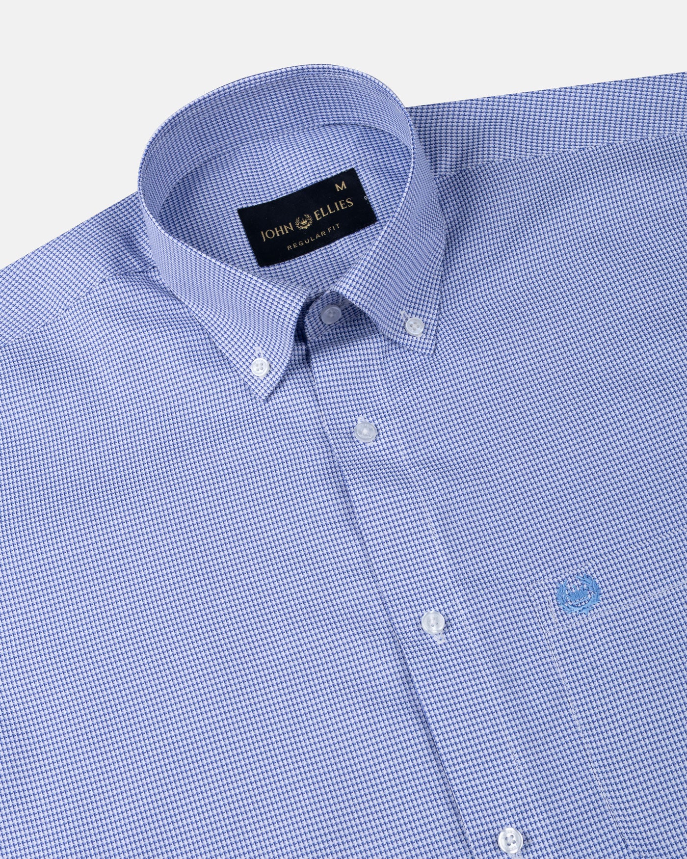Gravone Navy Blue Houndstooth Button Down Cotton Shirt - John Ellies