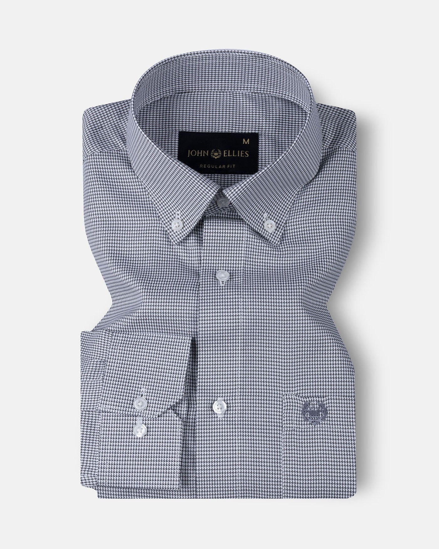 Gravone Black Houndstooth Button Down Cotton Shirt - John Ellies
