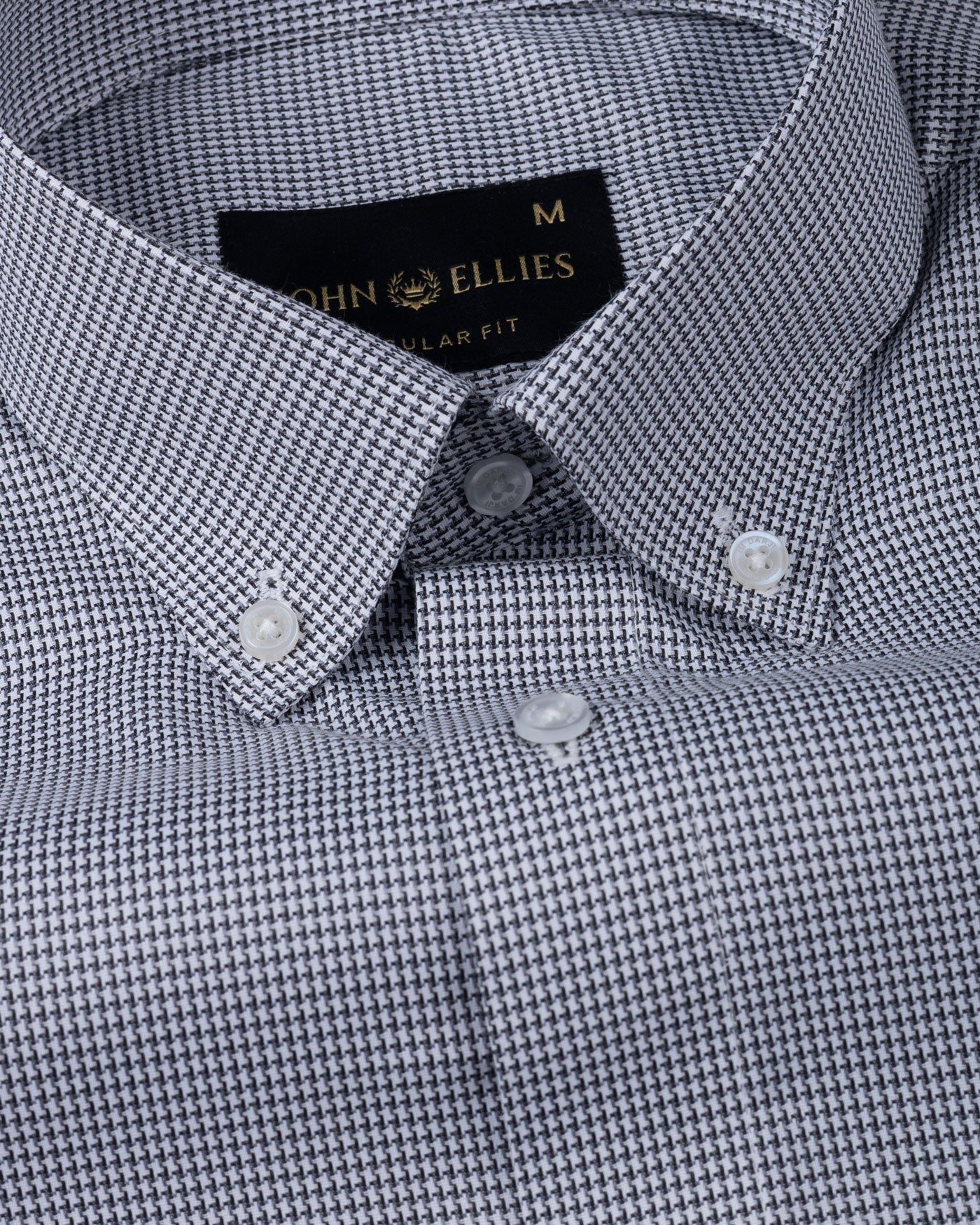 Gravone Black Houndstooth Button Down Cotton Shirt - John Ellies