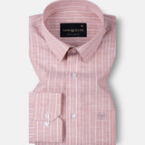 Caedrix Peach Pink Stripes Linen Blend Shirt