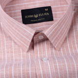 Caedrix Peach Pink Stripes Linen Blend Shirt