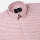 Caedrix Peach Pink Stripes Linen Blend Shirt