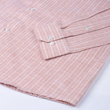 Caedrix Peach Pink Stripes Linen Blend Shirt