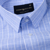 Caedrix Blue Stripes Linen Blend Shirt
