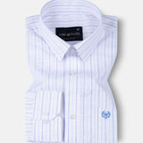 Caedrix White With Blue Stripes Linen Blend Shirt