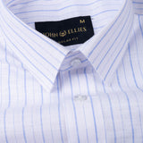 Caedrix White With Blue Stripes Linen Blend Shirt