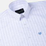 Caedrix White With Blue Stripes Linen Blend Shirt