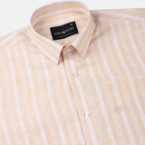 Caedrix Orange Stripes Linen Blend Shirt