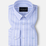 Caedrix Light Blue Stripes Linen Blend Shirt