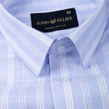 Caedrix Light Blue Stripes Linen Blend Shirt