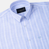 Caedrix Light Blue Stripes Linen Blend Shirt
