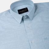 Caedrix Green Stripes Linen Blend Shirt