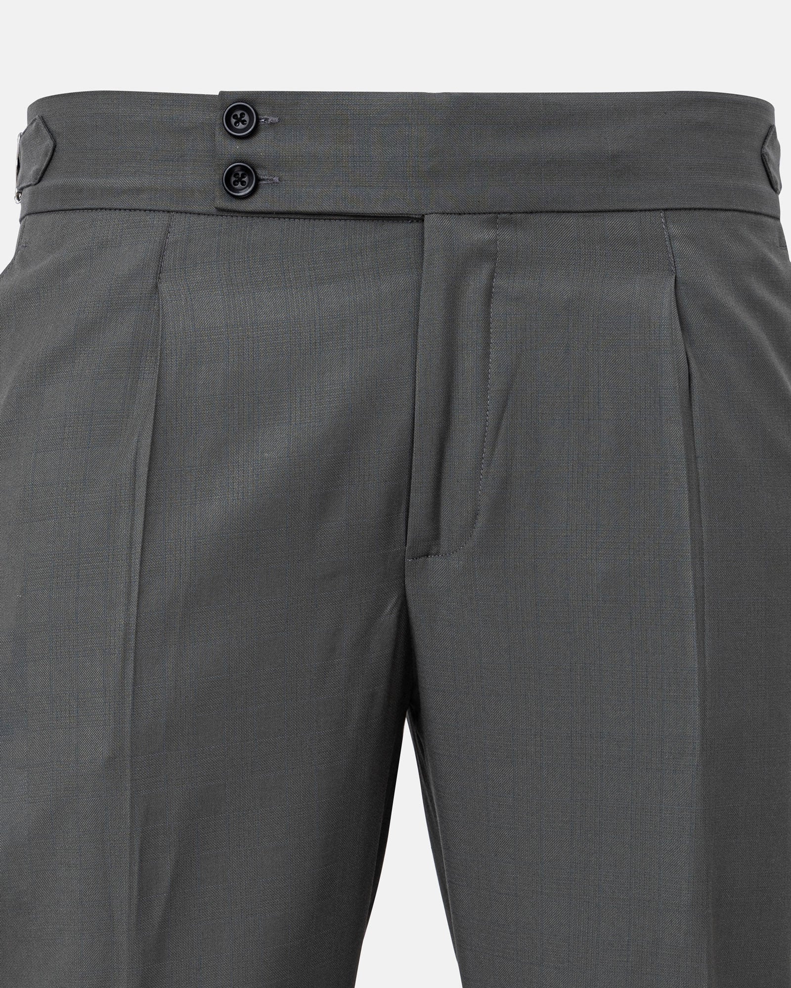 Neux Olive Checked Formal Single Pleated Italian Pant - John Ellies
