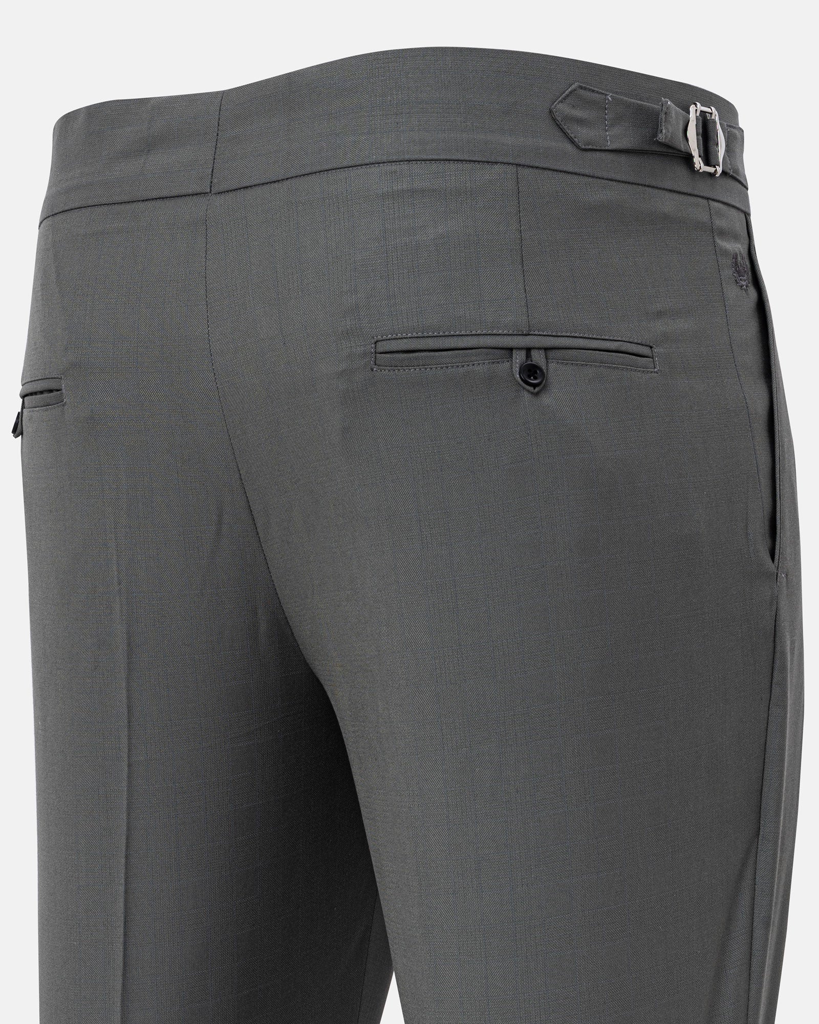 Neux Olive Checked Formal Single Pleated Italian Pant - John Ellies