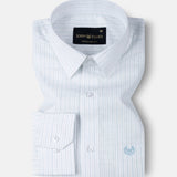Caedrix White With Green Stripes Linen Blend Shirt