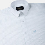 Caedrix White With Green Stripes Linen Blend Shirt