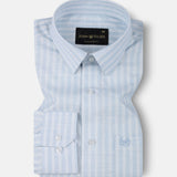 Caedrix Powder Blue Stripes Linen Blend Shirt