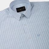 Caedrix Powder Blue Stripes Linen Blend Shirt