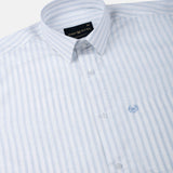 Caedrix Blue And White Stripes Linen Blend Shirt