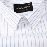 Caedrix Grey And Blue Stripes Linen Blend Shirt