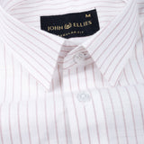 Caedrix White With Pink Stripes Linen Blend Shirt