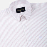 Caedrix White With Pink Stripes Linen Blend Shirt