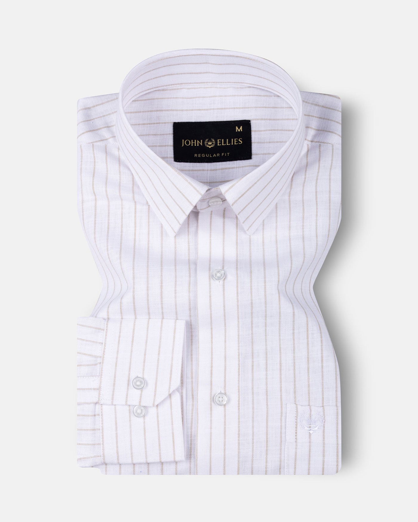 Caedrix White With Beige Stripes Linen Blend Shirt - John Ellies