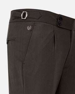 Neux Brown Checked Formal Single Pleated Italian Pant - John Ellies