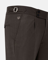 Neux Brown Checked Formal Single Pleated Italian Pant