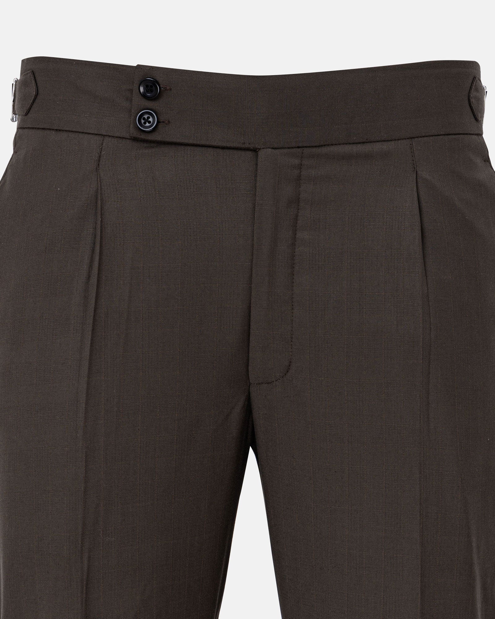 Neux Brown Checked Formal Single Pleated Italian Pant - John Ellies