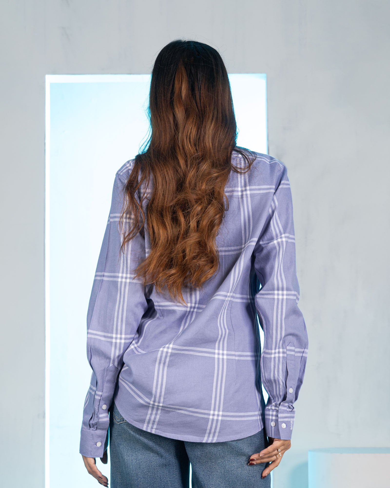 Elan Lavender Check Cotton Women Shirt - John Ellies
