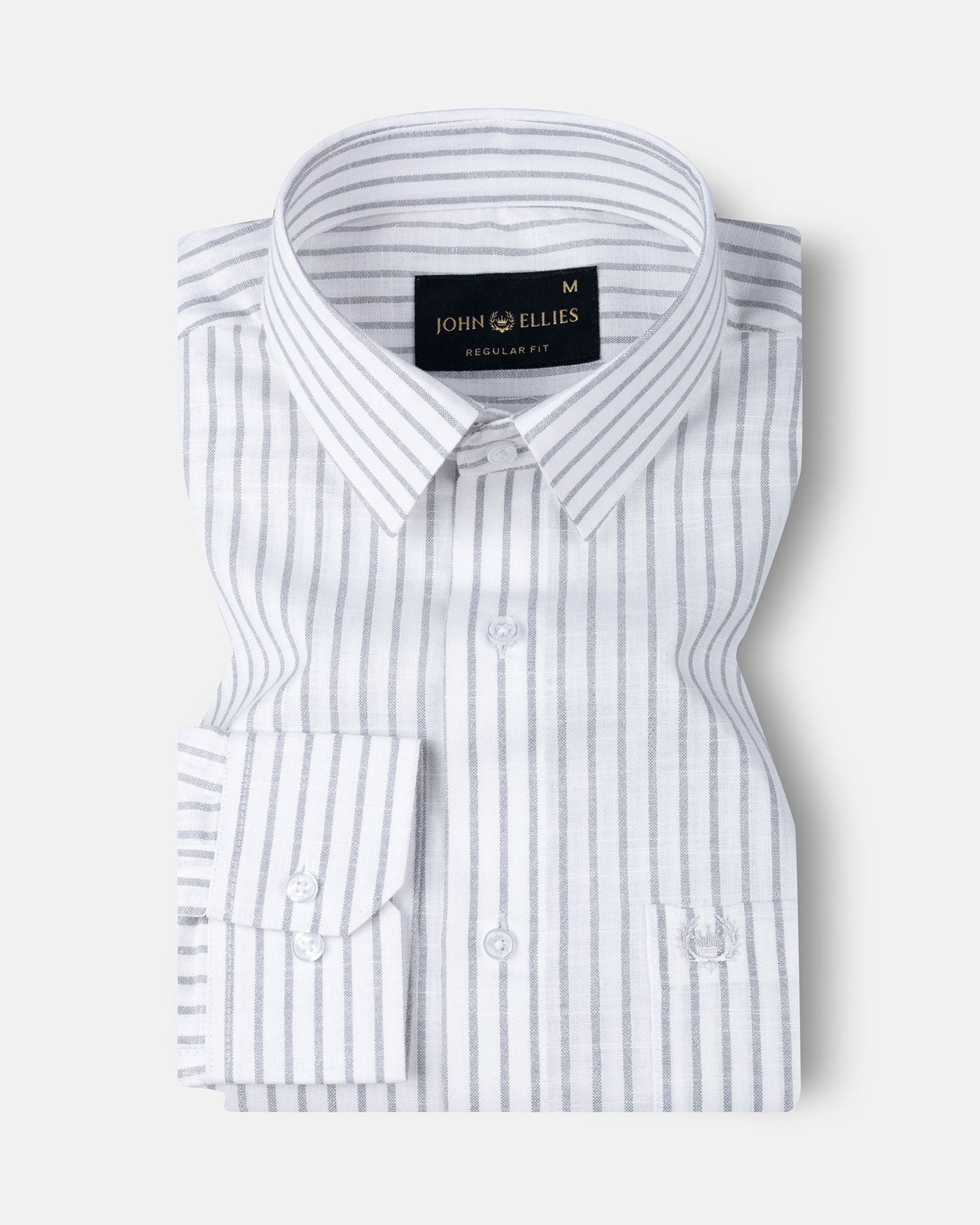 Caedrix White With Grey Stripes Linen Blend Shirt - John Ellies