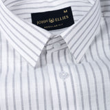Caedrix White With Grey Stripes Linen Blend Shirt - John Ellies