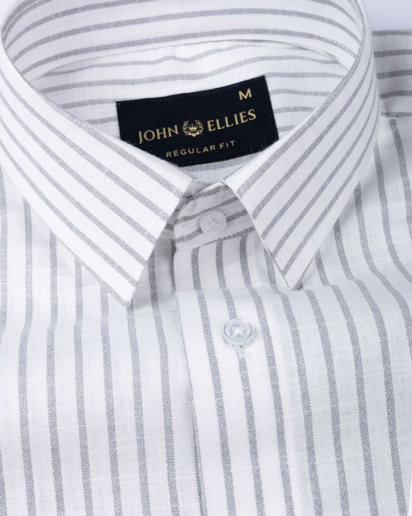 Caedrix White With Grey Stripes Linen Blend Shirt - John Ellies