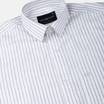 Caedrix White With Grey Stripes Linen Blend Shirt - John Ellies