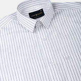 Caedrix White With Grey Stripes Linen Blend Shirt - John Ellies
