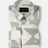 Caedrix Green Linen Blend Printed Shirt