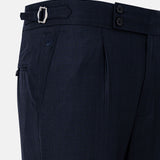 Neux Navy Blue Checked Formal Single Pleated Italian Pant - John Ellies