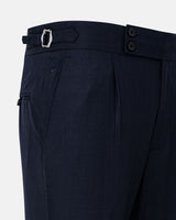 Neux Navy Blue Checked Formal Single Pleated Italian Pant