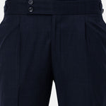 Neux Navy Blue Checked Formal Single Pleated Italian Pant - John Ellies