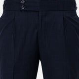 Neux Navy Blue Checked Formal Single Pleated Italian Pant - John Ellies