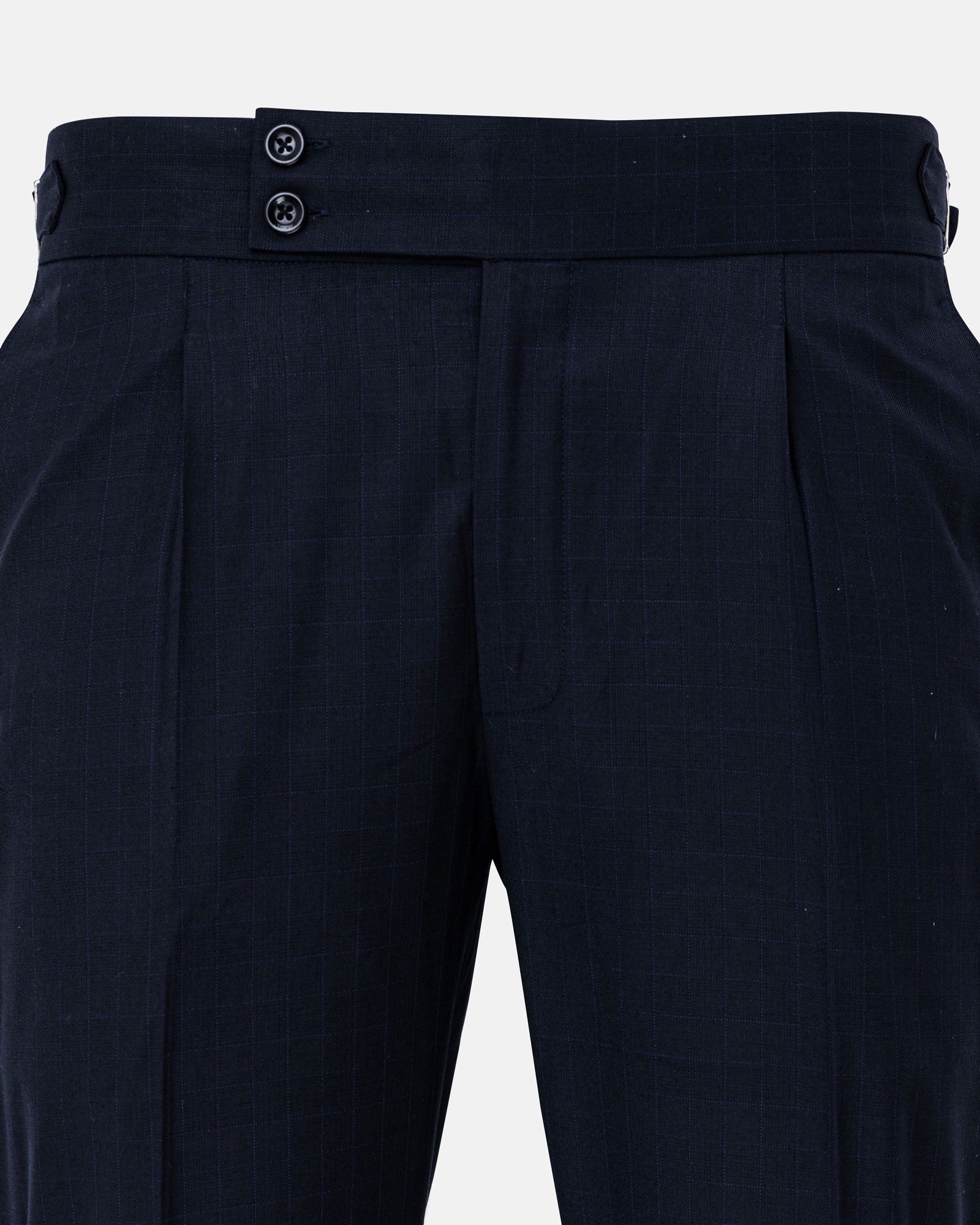 Neux Navy Blue Checked Formal Single Pleated Italian Pant - John Ellies