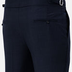 Neux Navy Blue Checked Formal Single Pleated Italian Pant - John Ellies
