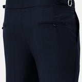 Neux Navy Blue Checked Formal Single Pleated Italian Pant - John Ellies