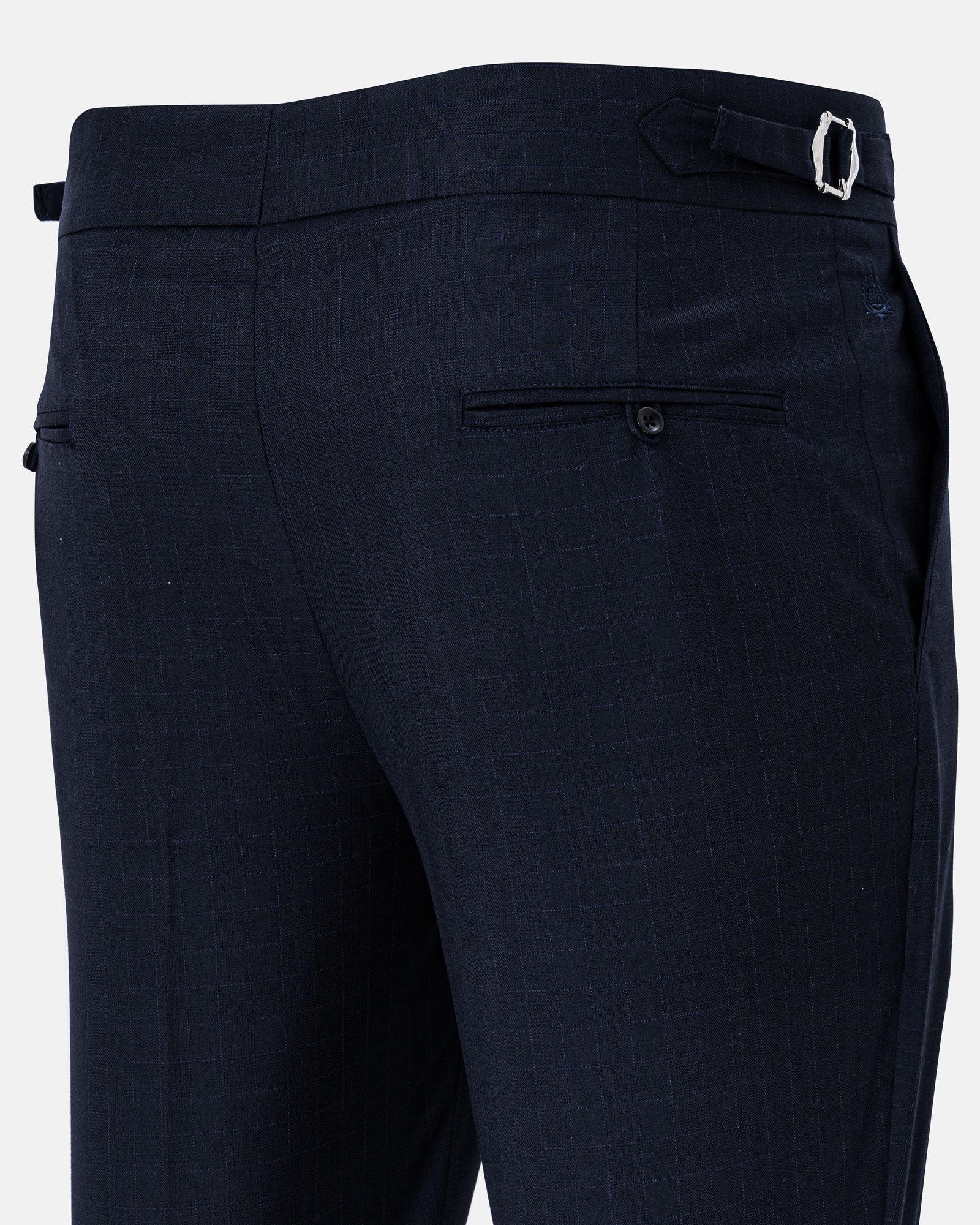 Neux Navy Blue Checked Formal Single Pleated Italian Pant - John Ellies