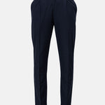 Neux Navy Blue Checked Formal Single Pleated Italian Pant - John Ellies