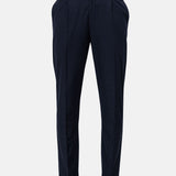 Neux Navy Blue Checked Formal Single Pleated Italian Pant - John Ellies