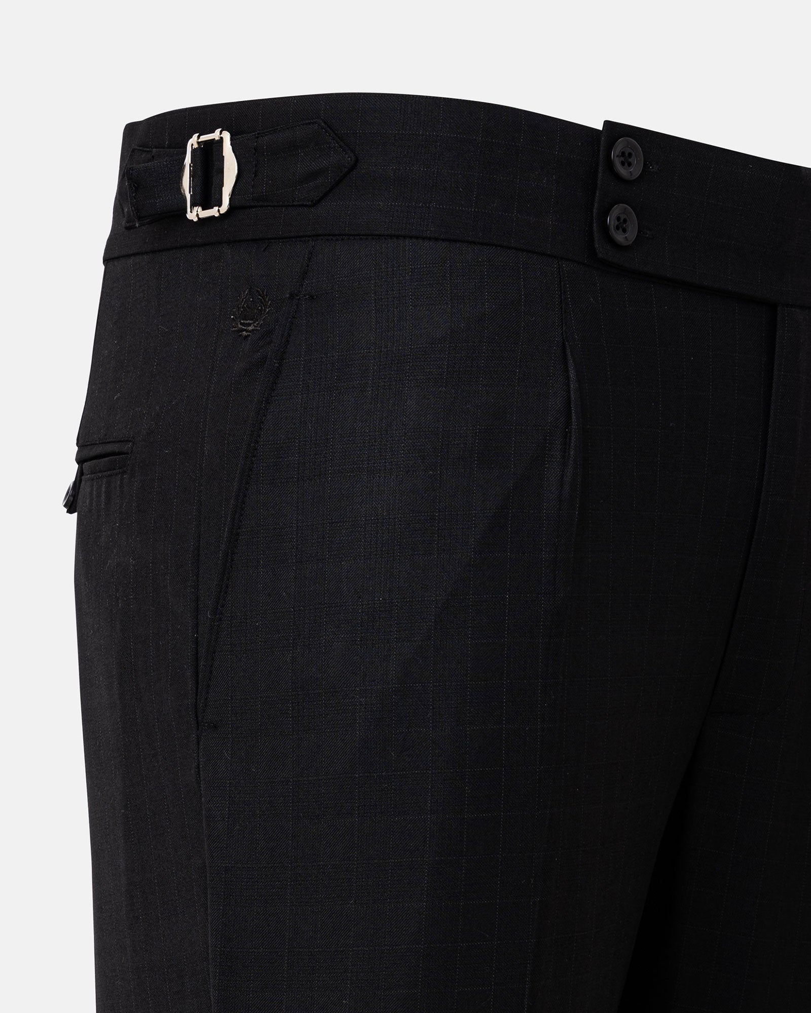 Neux Black Checked Formal Single Pleated Italian Pant - John Ellies